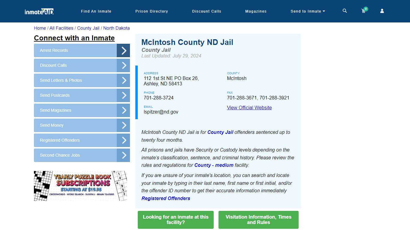 McIntosh County ND Jail - Inmate Locator